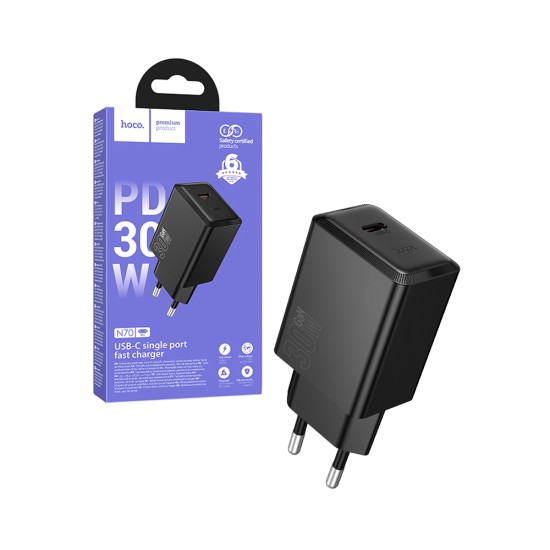 Adaptador Hoco N70 Nuevo de Porta Única PD30W Type-C Preto